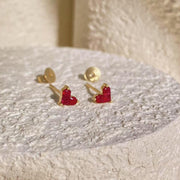 Mozambique Natural Pigeon Blood Ruby Heart Small Earrings Studs 0.30ct 18K Gold